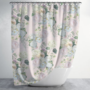 Elegant Floral Blush Pink White Peony n Greenery  Shower Curtain