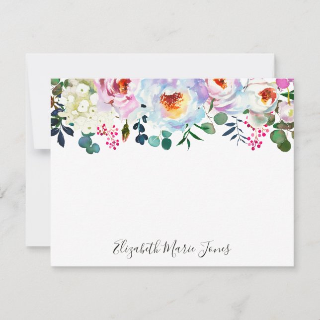 Elegant Floral Blush Pink White Watercolor Peony Card (Front)