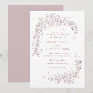 Elegant Floral Blush Roses Wedding Monogram  Invitation
