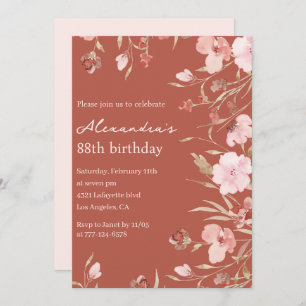 Elegant Floral Boho 88th birthday invitations 