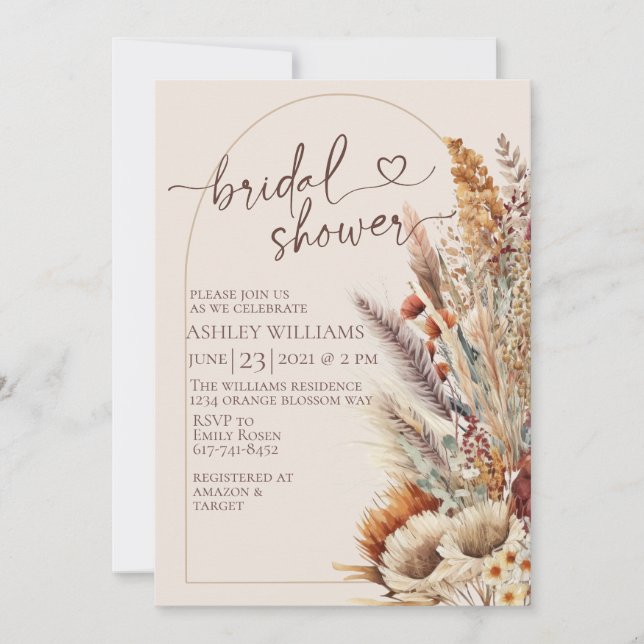 Elegant floral boho bohemian bridal shower invitation (Front)
