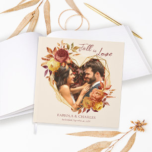 Elegant Floral Boho Fall in Love Photo Wedding Guest Book