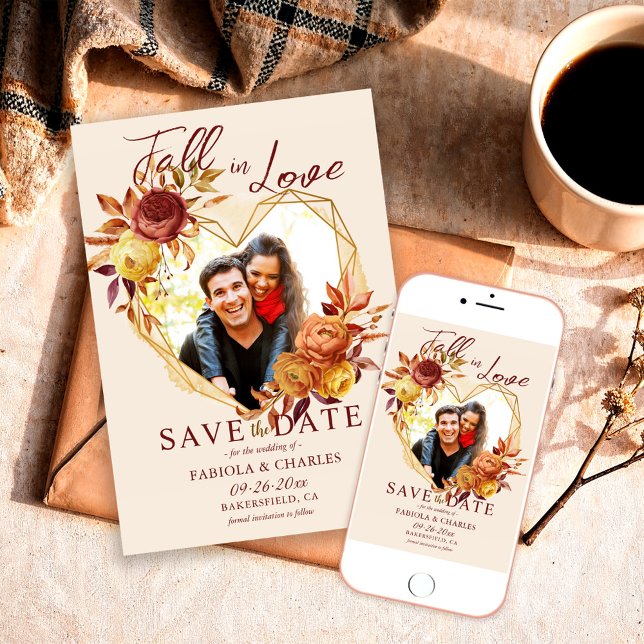 Elegant Floral Boho Fall in Love Photo Wedding Save The Date (Creator Uploaded)