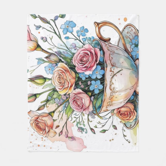 Elegant floral boho Fleece Blanket (Front)