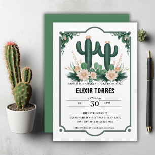 Elegant Floral Boho Modern Cactus Baby Shower Invitation