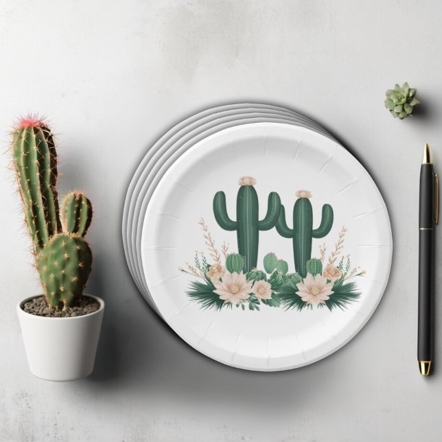 Elegant Floral Boho Modern Cactus Baby Shower Paper Plate (Creator Uploaded)