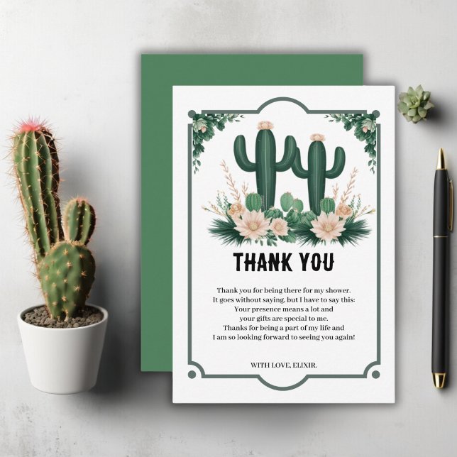 Elegant Floral Boho Modern Cactus Baby Shower Thank You Card (Creator Uploaded)