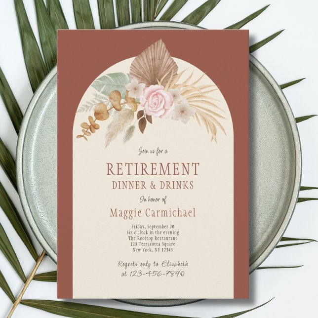 Elegant Floral Boho Retirement Dinner Invitation (Creator Uploaded)