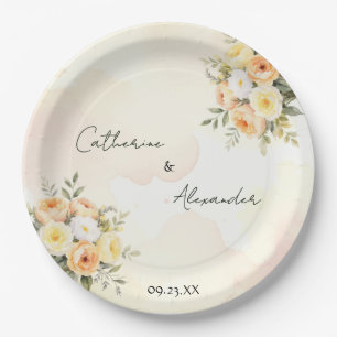 Elegant Floral Boho Rustic Roses Wedding Reception Paper Plate