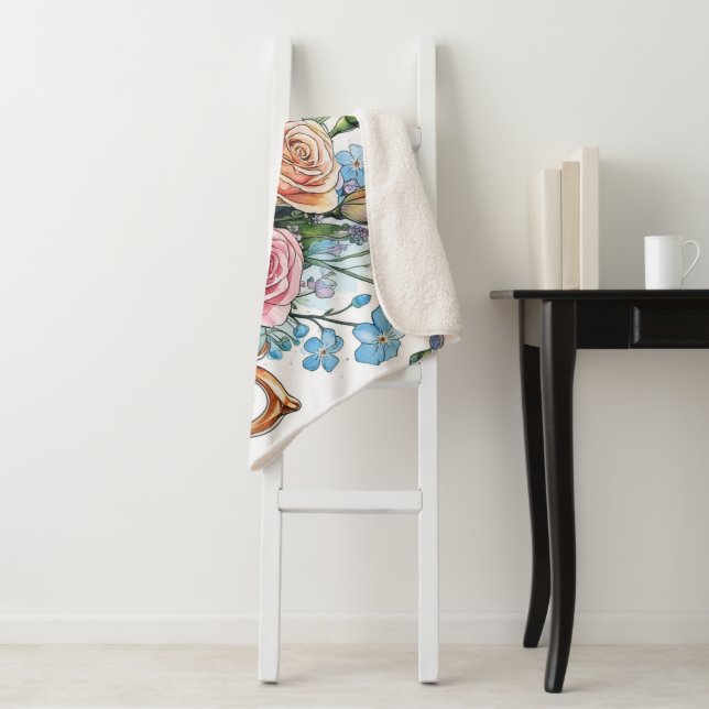 Elegant floral boho Sherpa Blanket (In Situ)