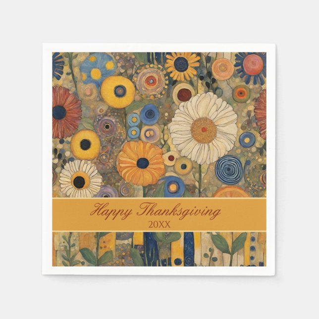 Elegant Floral Boho Thanksgiving Napkin (Front)