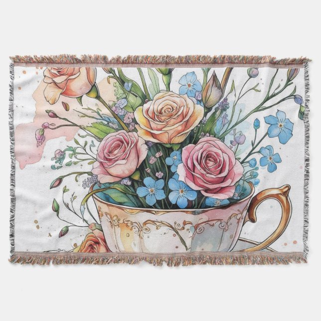 Elegant floral boho Throw Blanket (Front)