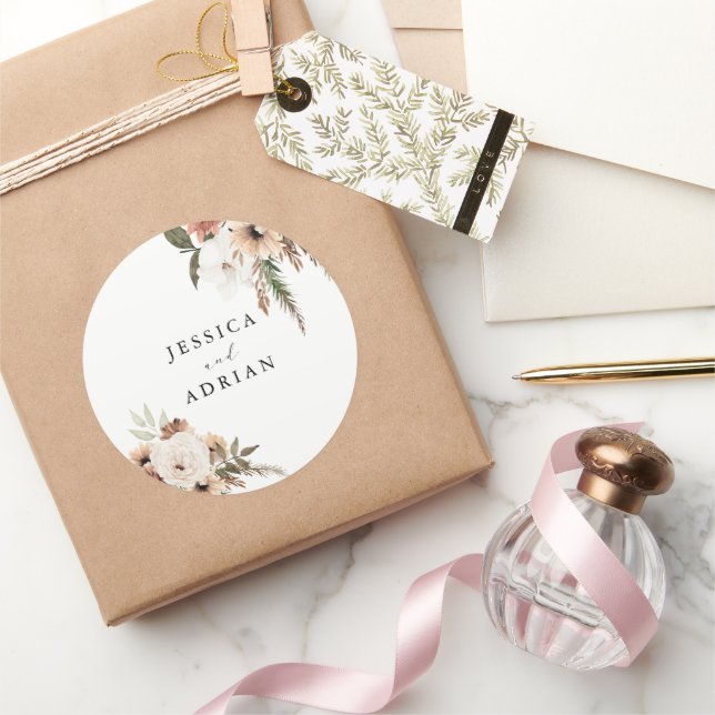 Elegant Floral Boho Wedding Classic Round Sticker (Gifting)