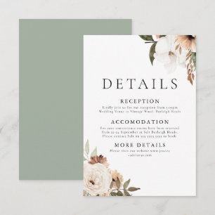Elegant Floral Boho Wedding Details Enclosure Card
