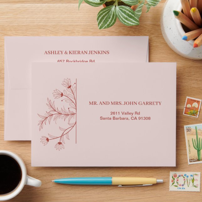 Elegant Floral Boho Wedding Envelope (Desk)