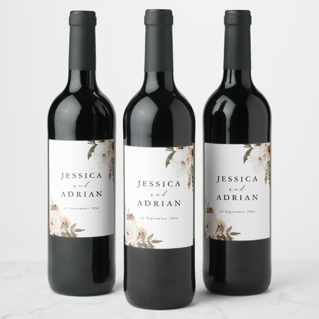 Elegant Floral Boho Wedding Wine Label (Bottles)