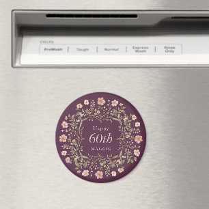 Elegant Floral Border 60th Birthday Celebration Magnet