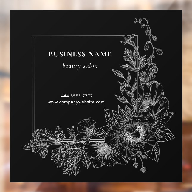 Elegant Floral Border Beauty Salon Black and White Window Cling (Sheet 2)