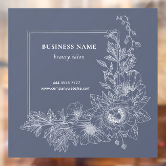 Elegant Floral Border Beauty Salon Dusty Blue Window Cling