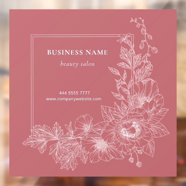 Elegant Floral Border Beauty Salon Dusty Pink Window Cling (Sheet 2)
