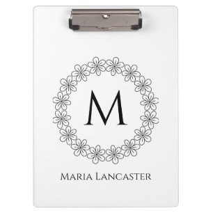 Elegant floral border custom monogram clipboard