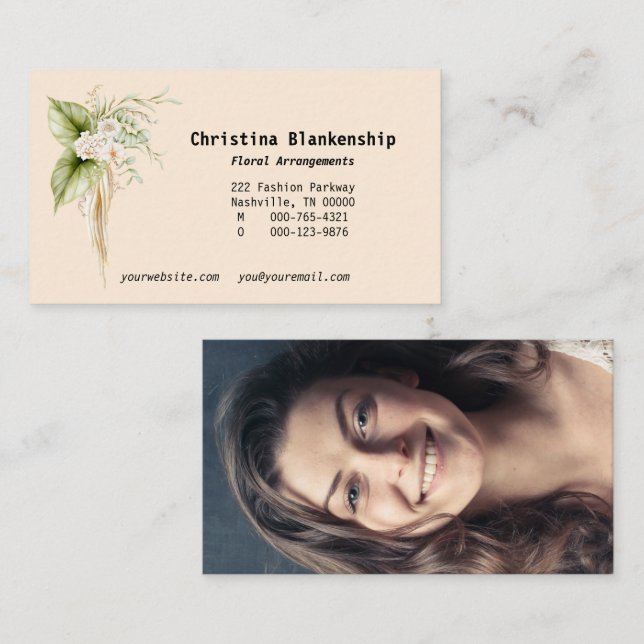Elegant Floral Border Custom Photo Back Business Card (Front/Back)
