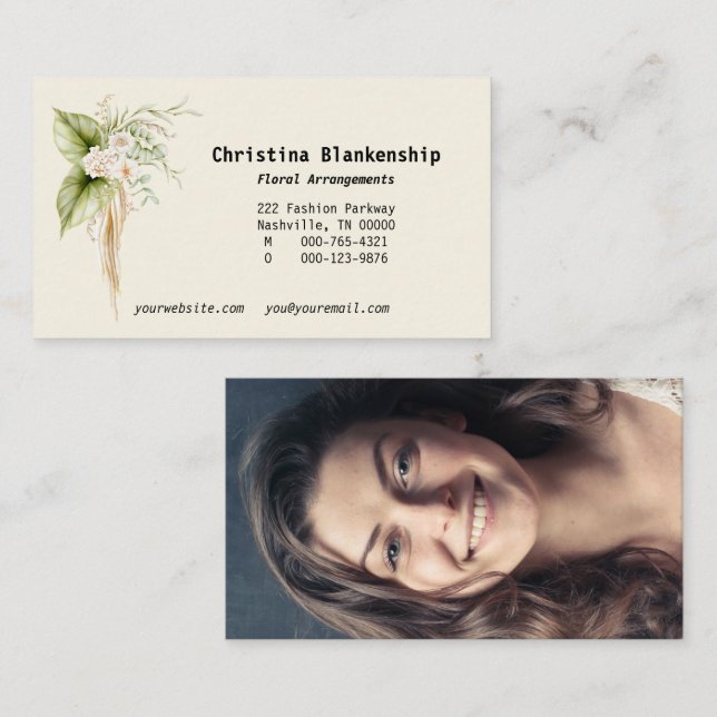 Elegant Floral Border Custom Photo Back Business Card (Front/Back)