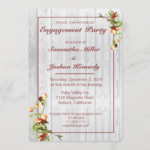 Elegant Floral Border Engagement Party Invitation