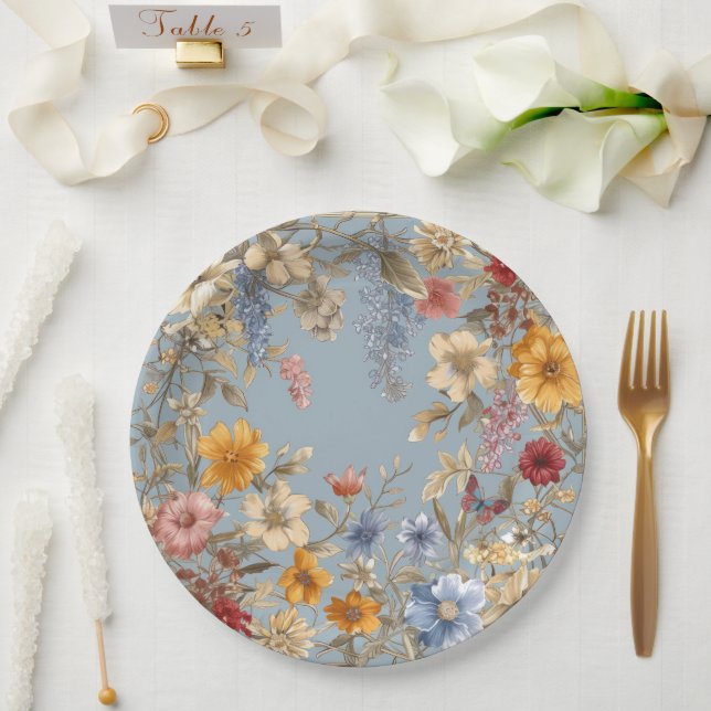 Elegant Floral Border Paper Plate (Wedding)