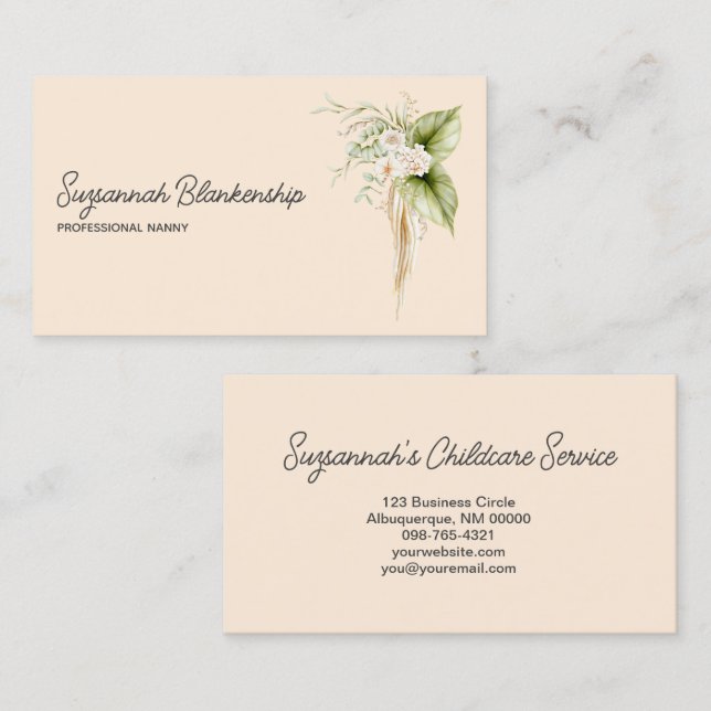 Elegant Floral Border Right Details On Back Business Card (Front/Back)