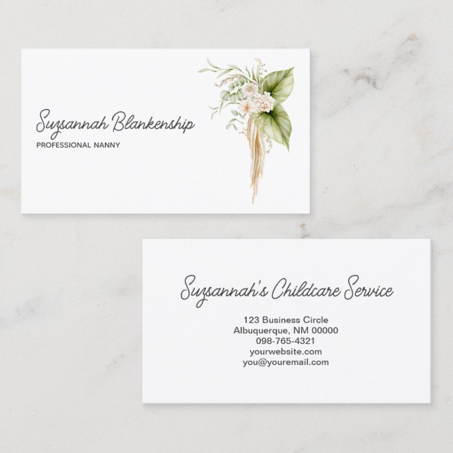 Elegant Floral Border Right Details On Back Business Card (Front/Back)