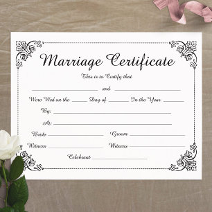Elegant Floral Border Script Marriage Certificate