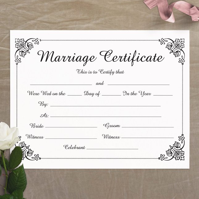 Elegant Floral Border Script Marriage Certificate (Elegant Floral Border Script Marriage Certificate)