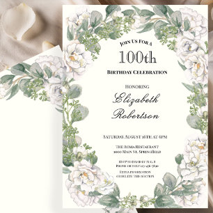 Elegant Floral Border Women's 100th Birthday  Invitation