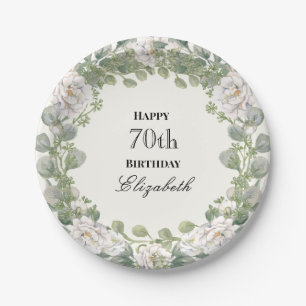 Elegant Floral Border Women's 70th Birthday Custom Paper Plate