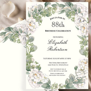 Elegant Floral Border Women's 88th Birthday Invitation