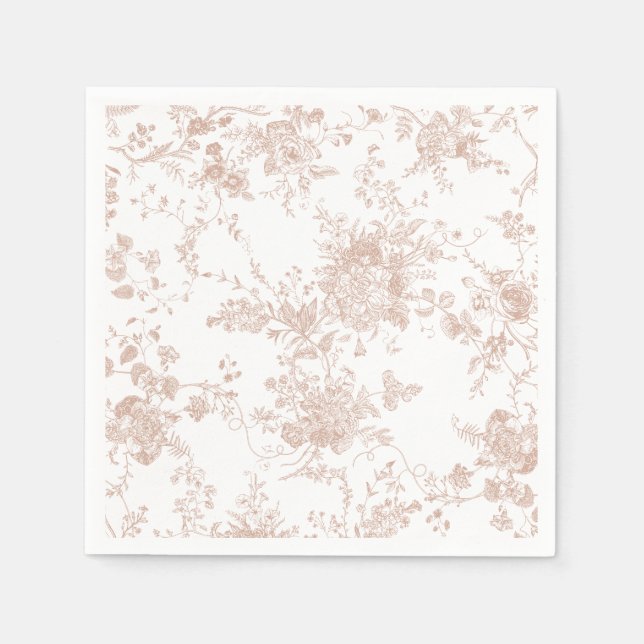 Elegant Floral Botanical Blush Peach Toile Wedding Napkin (Front)
