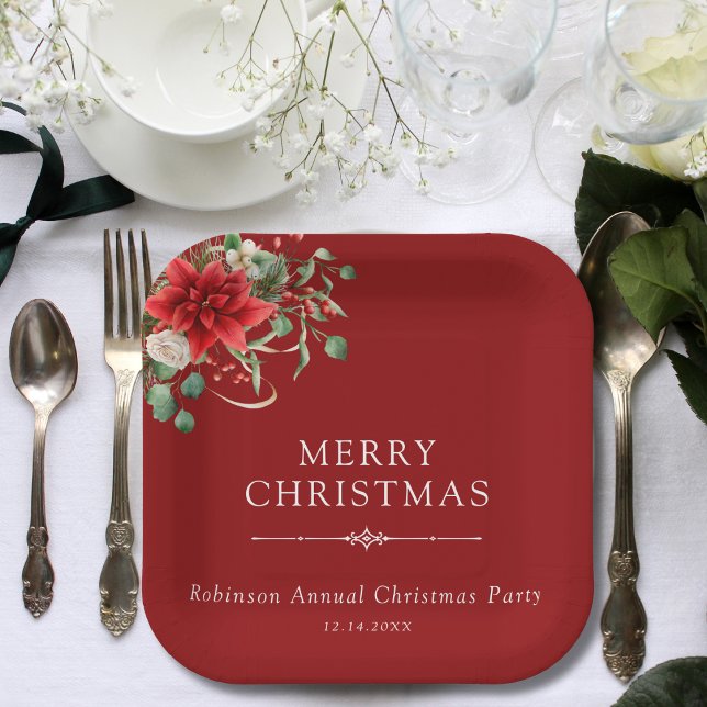 Elegant  Floral Botanical Christmas Party Holiday Paper Plate (Creator Uploaded)