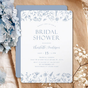 Elegant Floral Botanical Dusty Blue Bridal Shower  Invitation