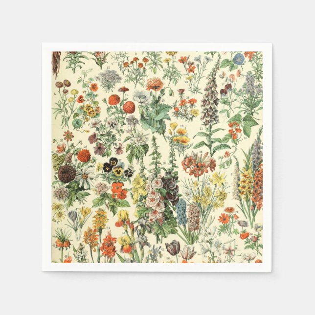 Elegant Floral Botanical Flowers Pattern Napkin (Front)