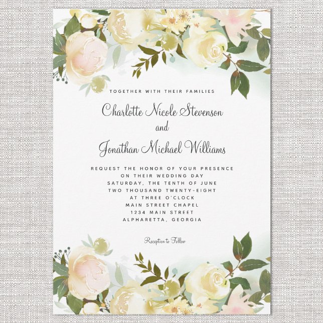 Elegant Floral Botanical Greenery Leaves Wedding Invitation (Elegant Floral Botanical Greenery Leaves Wedding Invitation)