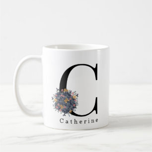 Elegant Floral Botanical Monogram Custom Text Coffee Mug