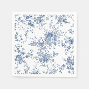 Elegant Floral Botanical Navy Blue Toile Wedding Napkin