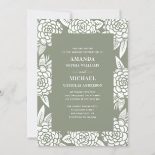 Elegant floral botanical pastel sage green wedding invitation