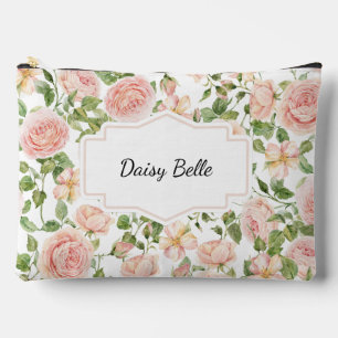 Elegant Floral Botanical Rose Pink Wedding Accessory Pouch