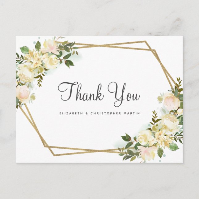 Elegant Floral Botanical Roses Wedding Thank You Postcard (Front)