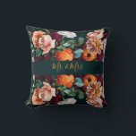 Elegant Floral Botanical Rustic Mr. & Mrs. Wedding Cushion<br><div class="desc">Gorgeous floral botanical deep forest green rustic background Mr. & Mrs. wedding keepsake pillow.  Perfect for a bridal shower or wedding gift.</div>