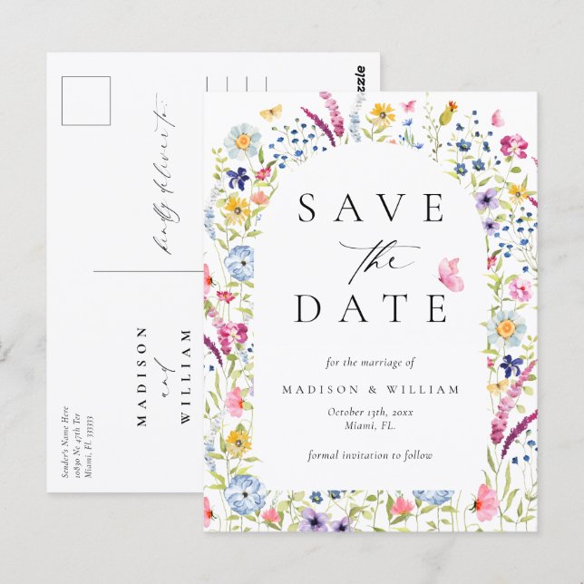 Elegant Floral Botanical Rustic Save the Date Postcard (Front/Back)