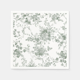 Elegant Floral Botanical Sage Green Toile Wedding Napkin