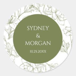 Elegant Floral Botanical Sage Green Wedding Classic Round Sticker
